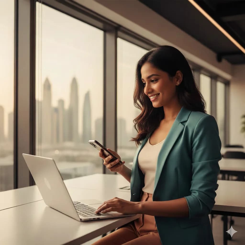 Business professional managing payments in Dubai office